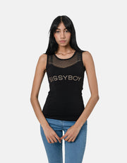 Sissy Boy Sweetheart Neckline Bling Vest Blk