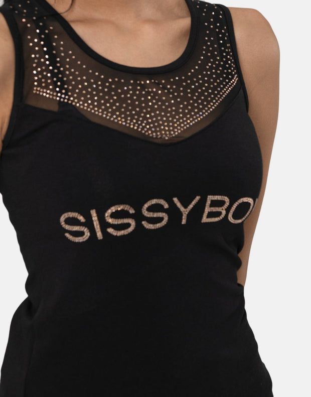 Sissy Boy Sweetheart Neckline Bling Vest Blk