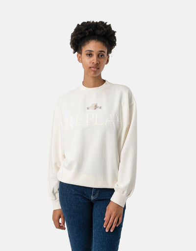 Replay Beaded Logo Print Sweatshirt White